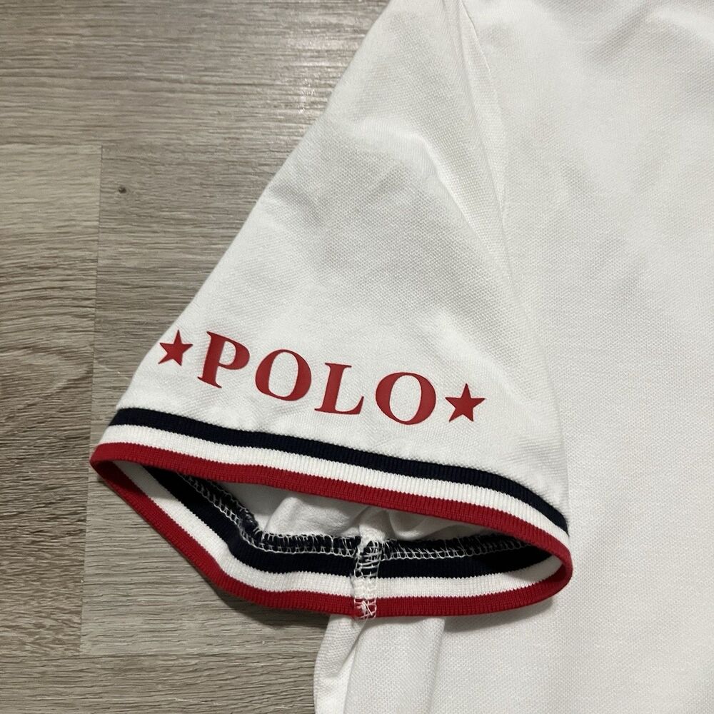 Ralph Lauren Polo Shirt Cotton Short Sleeve Classic Fit Red White Striped Large - Picture 3 of 6